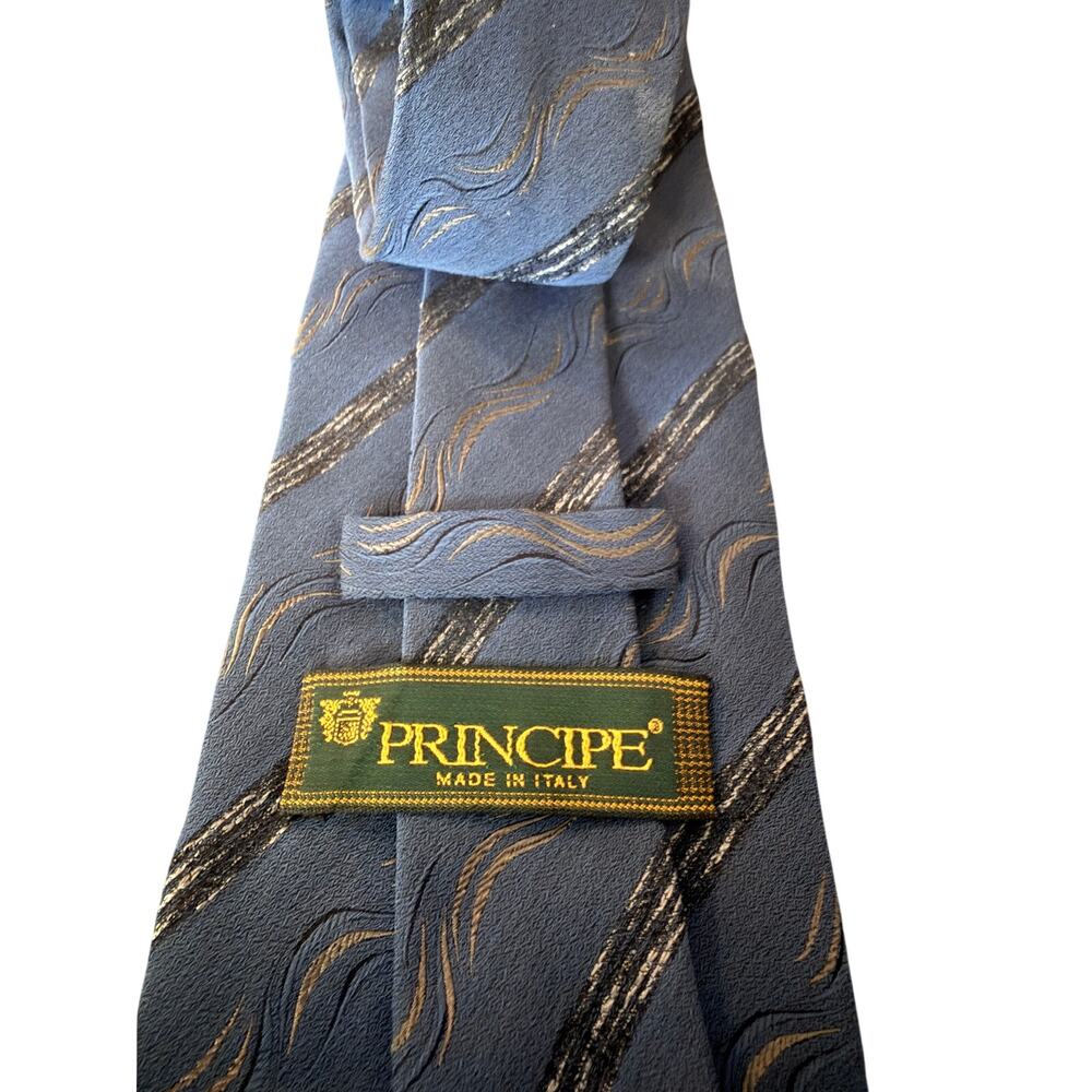 Principe Silk Tie Blue Textured Stripe Italy Designer Classic Necktie